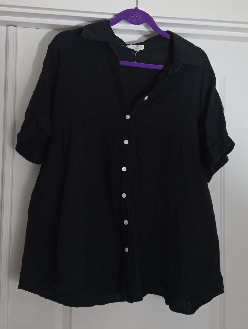 Andree Black Button-Front Women’s Cotton Top